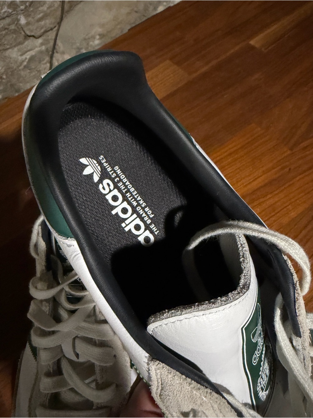 adidas Samba Leather Sneakers - White with Green Stripes - Picture 6 of 7